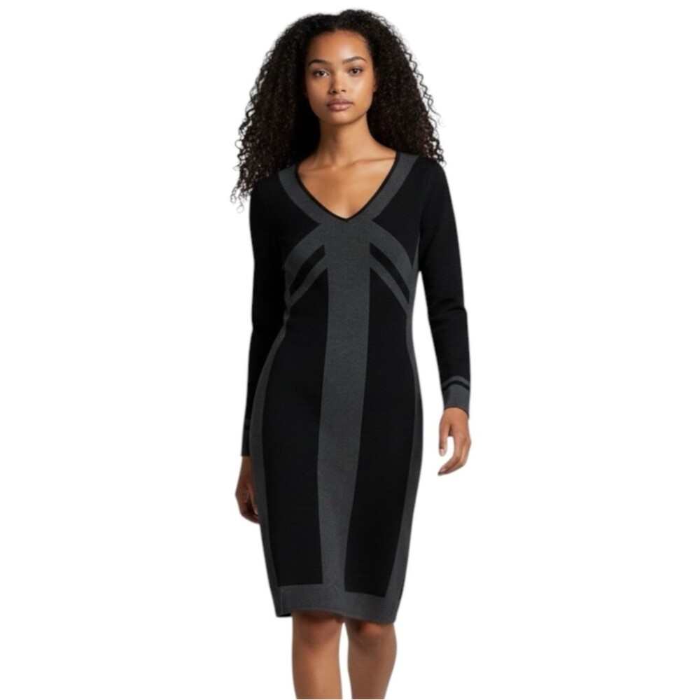 Max Studio Black Gray Long Sleeve Sweater Dress NWT Size S